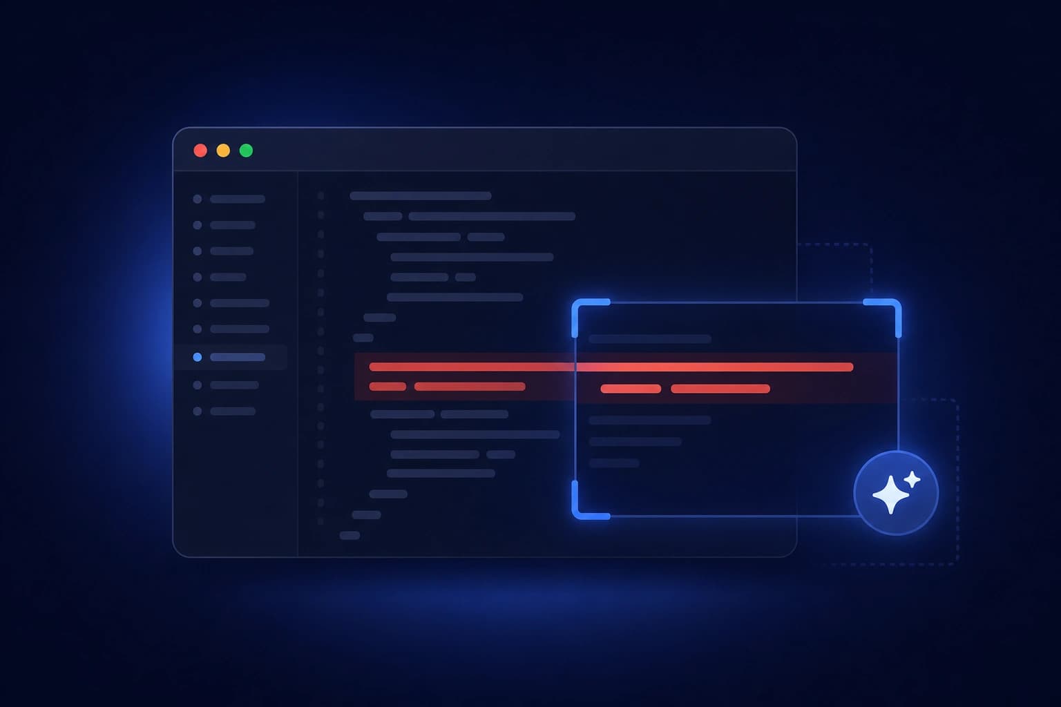 Illustration of a code editor with an error line being captured